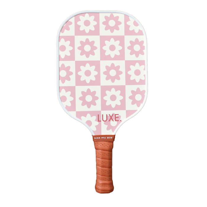 Pink Checkered Flower LUXE Pickleball Paddle. Cute and aesthetic pickleball paddles